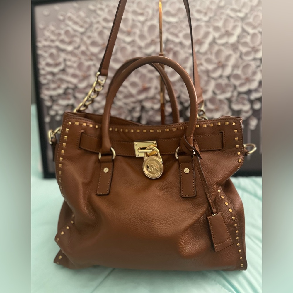 MICHAEL Michael Kors Brown Leather Studded Satchel NWOT